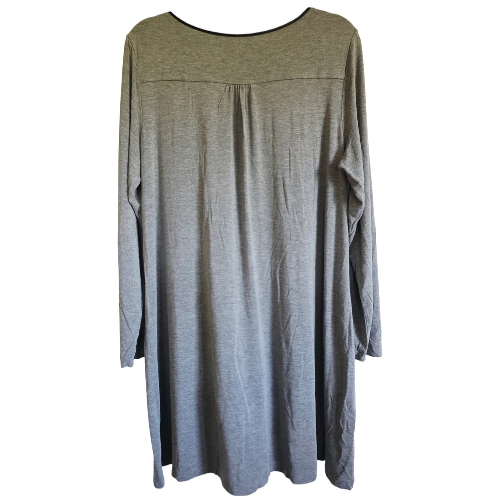 Soma XL Gray Long Sleeve Black Lace Trim Nightgown Dress Stretch‎ Soft XL - Picture 2 of 6